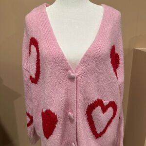 Pink Heart Patterned Women's Sweater
